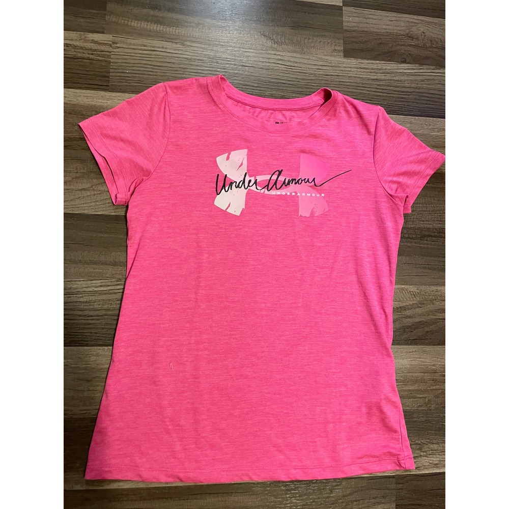 Under Armour Womens HeatGear Pink Heather Graphic Logo Short Sleeve Tee Small
